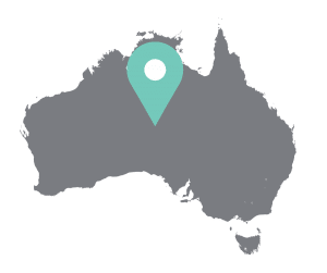 map of Australia with a pin that indicates the location of the carbon offset project