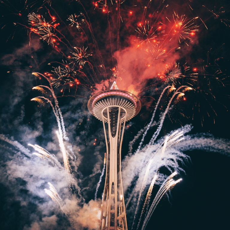 Fireworks around Seattle's Space Needle