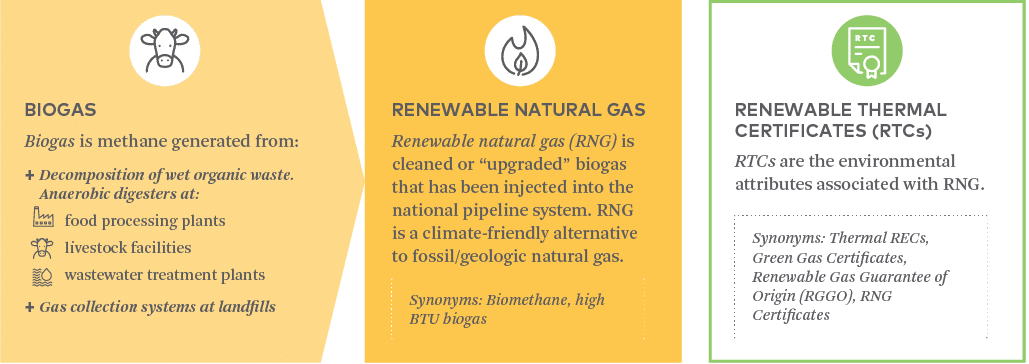 An explanation of Renewable Natural Gas (RNG) and its use through Renewable Thermal Certificates (RTCs)