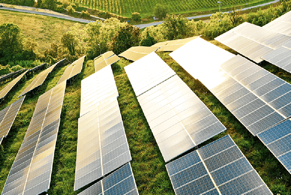 Solar panels on a side of a mountain