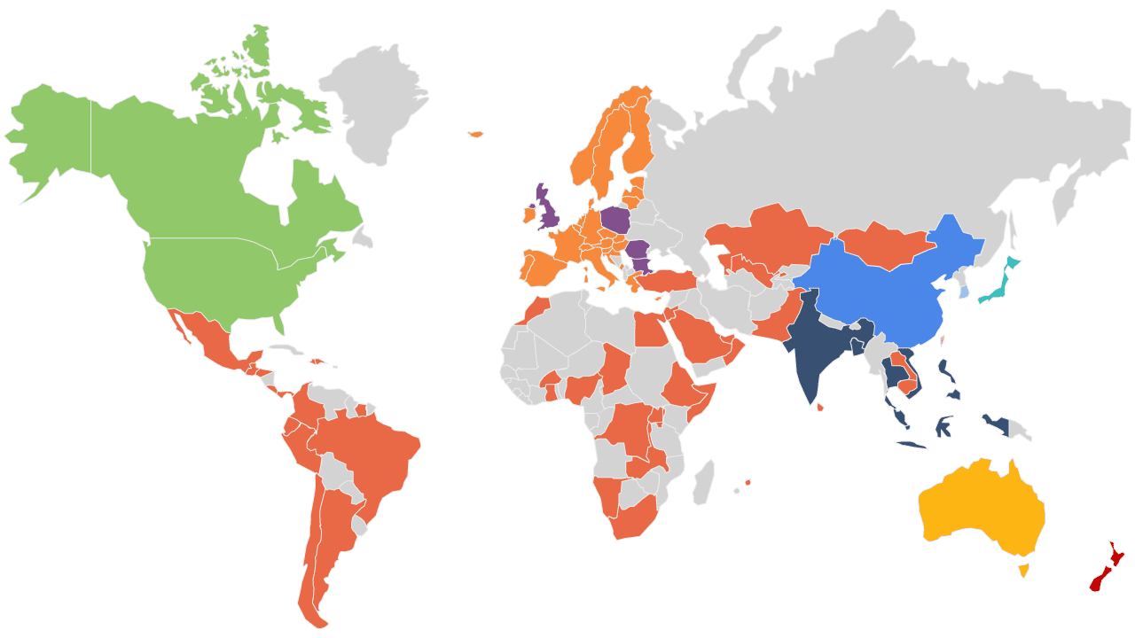 Map of energy attribute certificates (EACs) across the world.