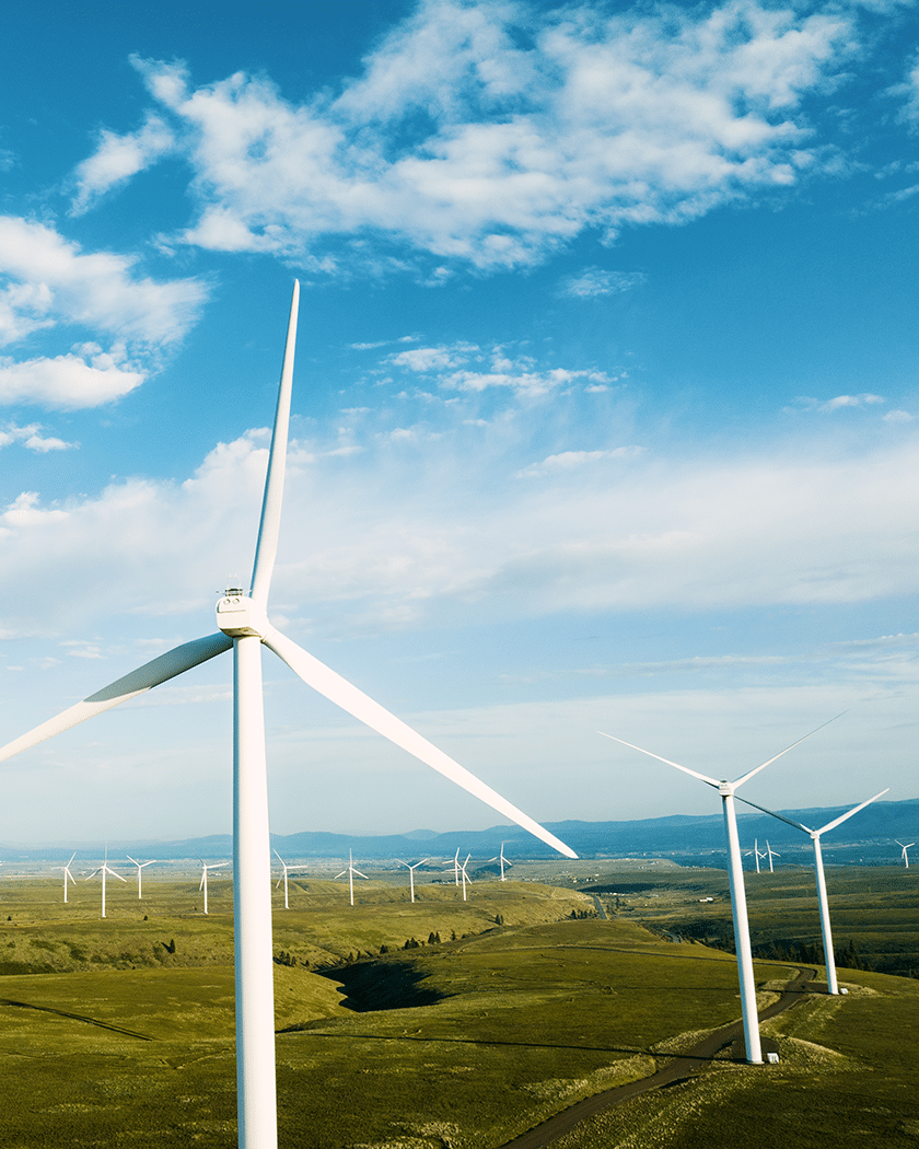 Wind turbine against a blue sky