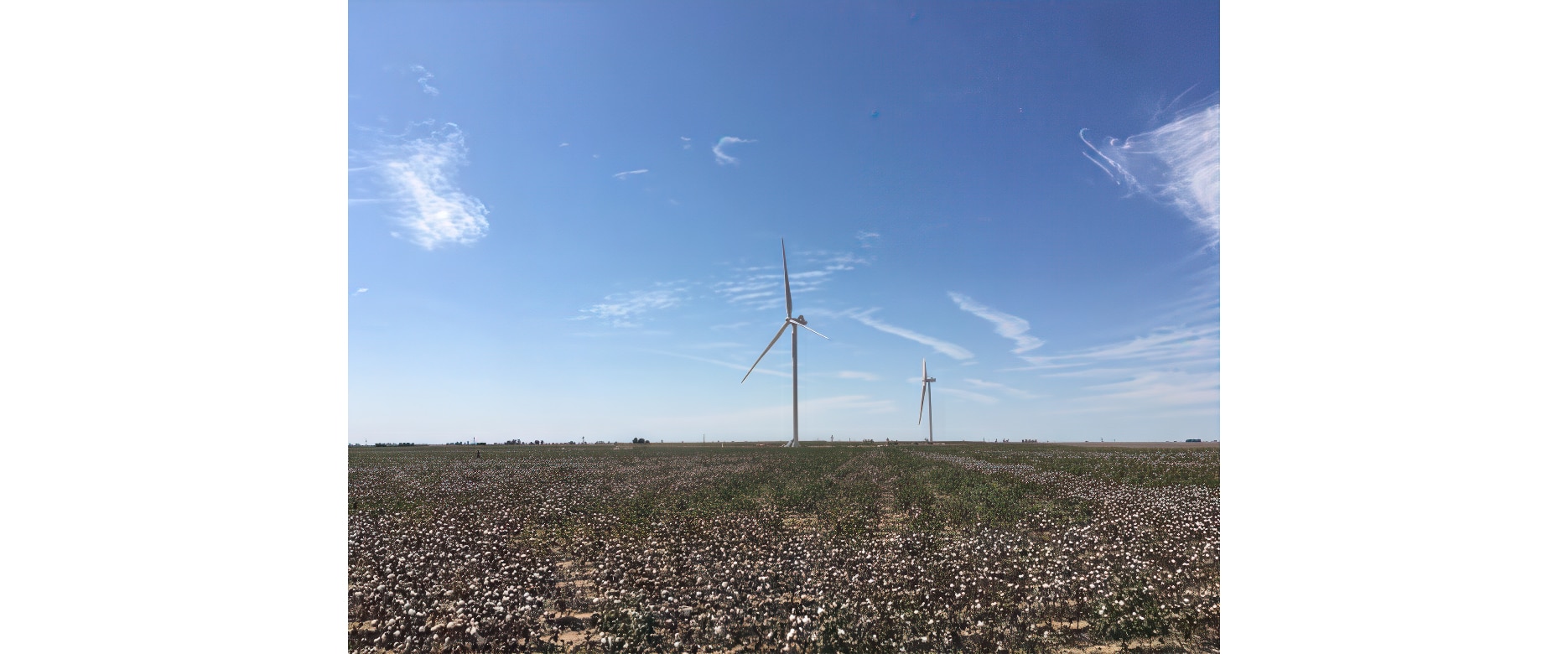 Foto of a couple of wind turbines from a wind farm in Glasscock County, TX