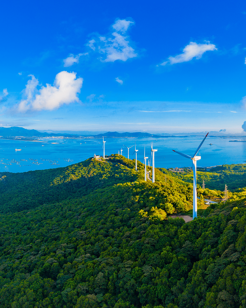 Wind turbine on hilltop