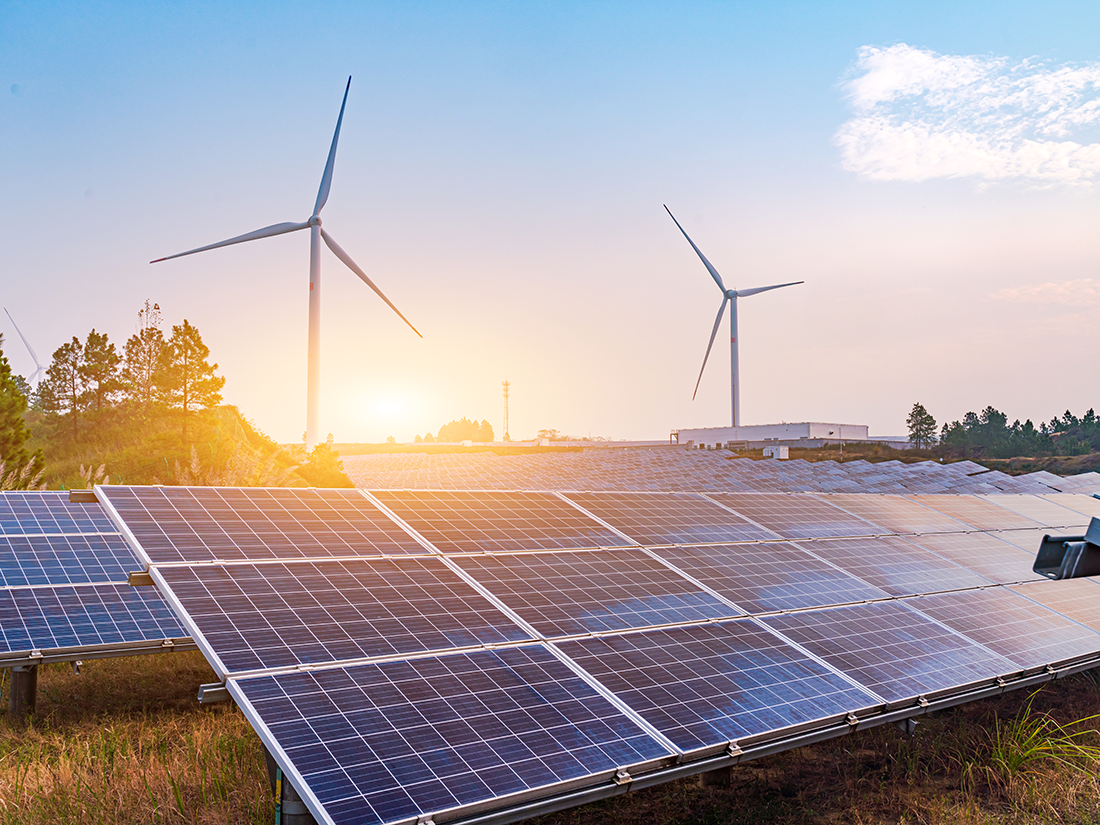 Windmill and solar panels