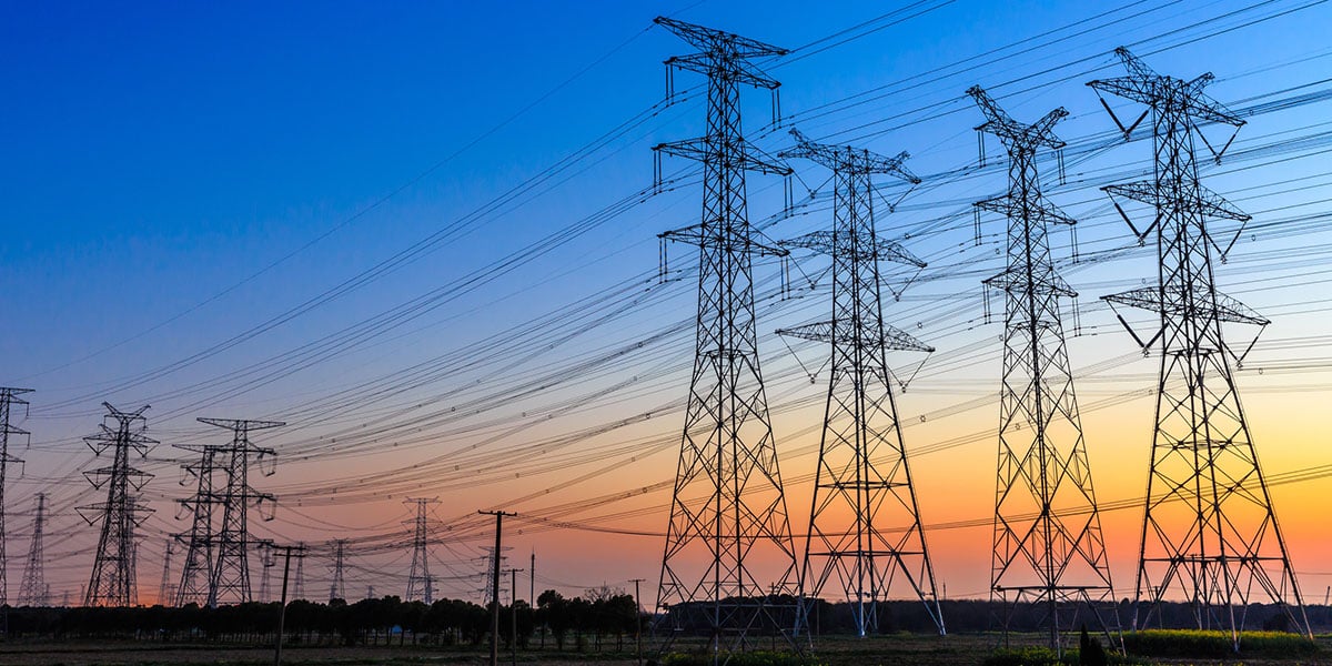 Sunset with transmission towers