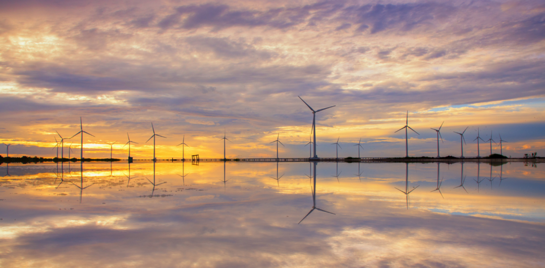 Beautiful scenery of a wind farm in Vietnam