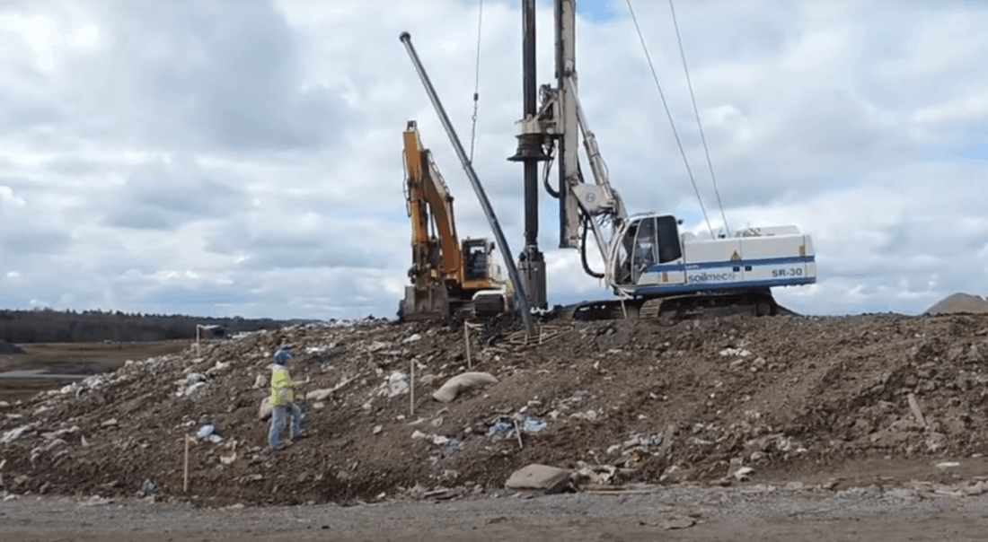 Installing large pipes for landfill gas capture at the Oneida Herkimer Landfill.