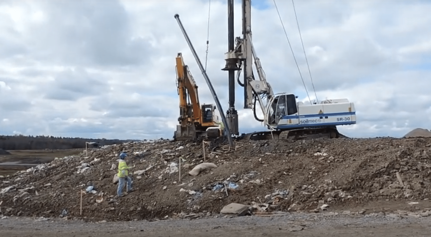 Installing large pipes for landfill gas capture at the Oneida Herkimer Landfill.