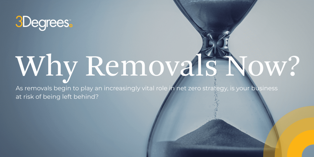 An image of an hourglass, alluding to the importance of taking immediate action toward the procurement of carbon removals.